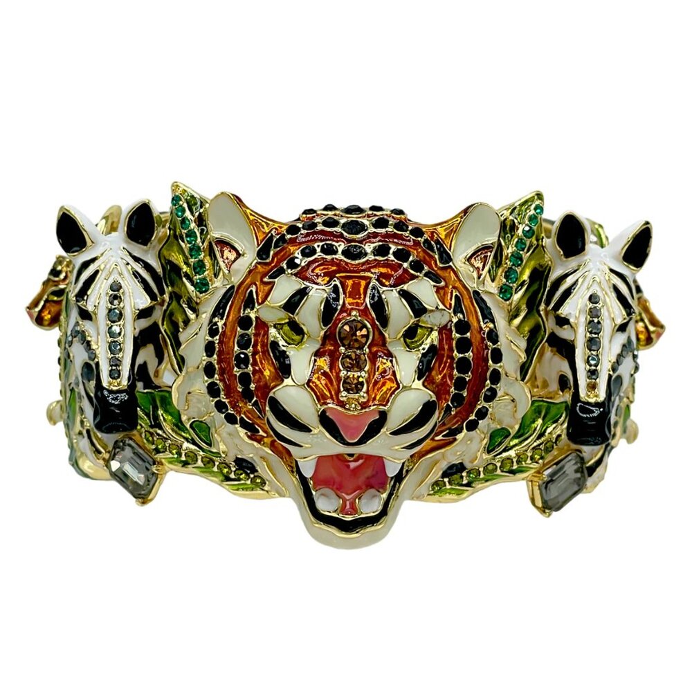 Ritzy Couture DeLuxe Wild Animal Hinged Cuff Bracelet 22k Gold Plated - Size Med